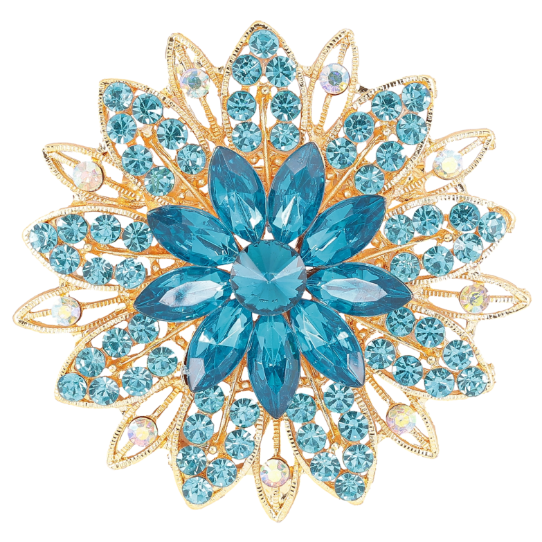 Брошь Цветок с бирюзовыми стразами фото №1