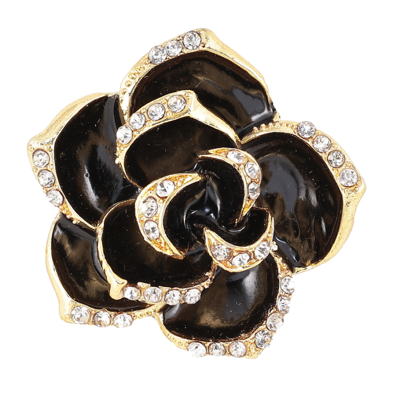 Брошка «Квітка зі стразами та чорною емаллю» фото №1