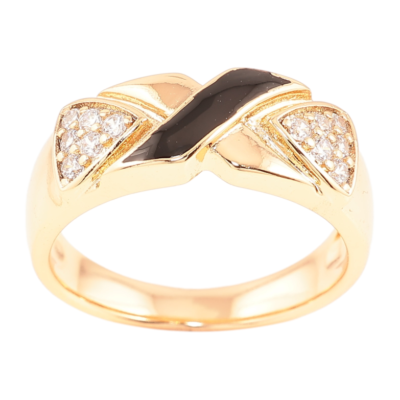 Кольцо Xuping Позолота 18K Узор с цирконием и черной эмалью фото №1