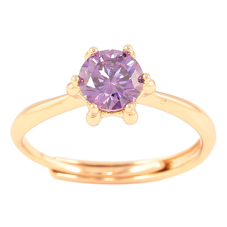 Кольцо Xuping Позолота 18K Сиреневый фианит в декоративной оправе, ø 6мм фото №1
