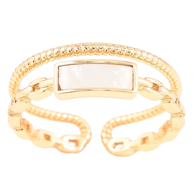 Кольцо Xuping Позолота 18K Двойная шинка с узором цепочка и перламутровой вставкой фото №8