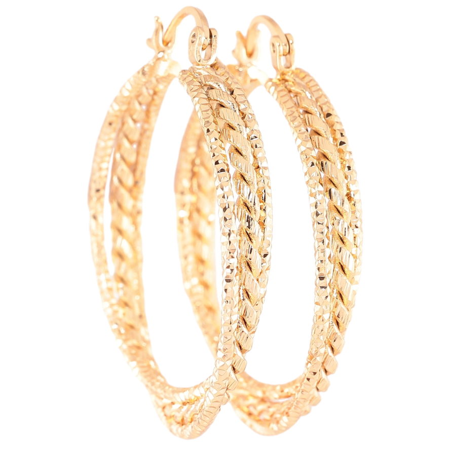 Сережки Xuping Позолота 18K кільця (конго) «Декоративний візерунок» ø 3.5см фото №1