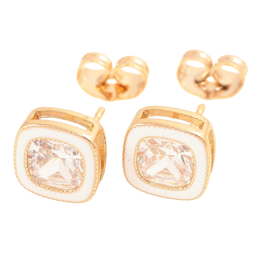 Сережки Xuping Позолота 18K пусети «Фіаніти в обідку білої емалі» 9х9мм фото №1 Сережки Xuping Позолота 18K пусети «Фіаніти в обідку білої емалі» 9х9мм фото №1