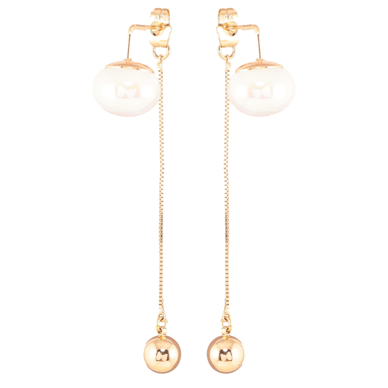 Сережки Xuping Позолота 18K пусети-джекети «Кульки на ланцюжку з перламутровими еліпсами» фото №1