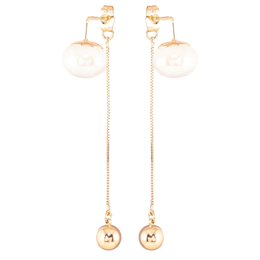 Сережки Xuping Позолота 18K пусети-джекети «Кульки на ланцюжку з перламутровими еліпсами» фото №1