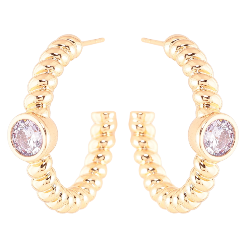 Серьги Xuping Позолота 18K пусеты Дуги с сиреневыми кристаллами фото №1 Серьги Xuping Позолота 18K пусеты Дуги с сиреневыми кристаллами фото №1