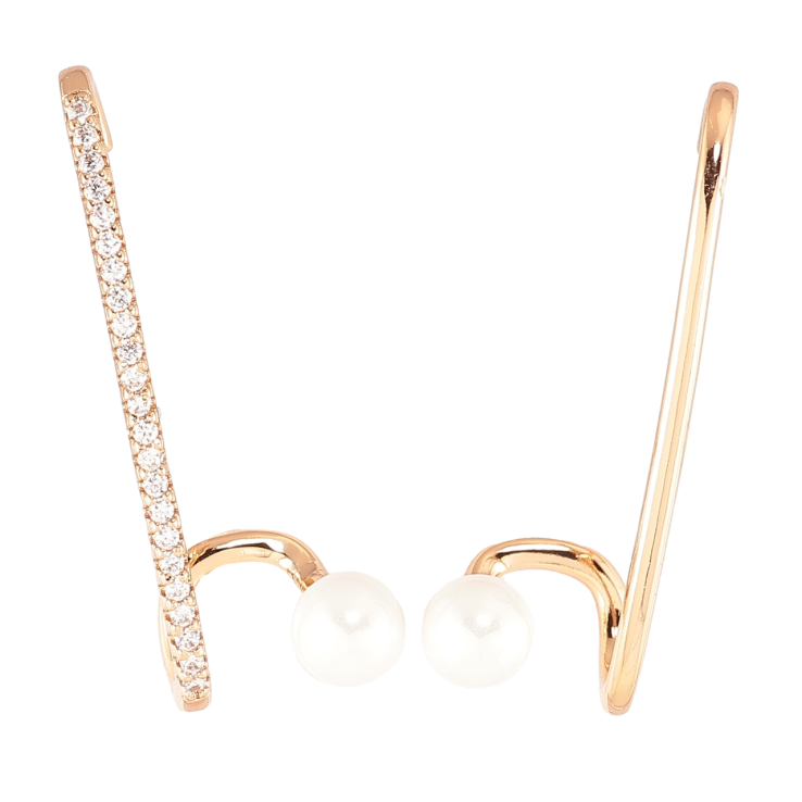 Сережки Xuping Позолота 18K пусети «Асиметричні з доріжкою цирконію та перлинами» фото №17