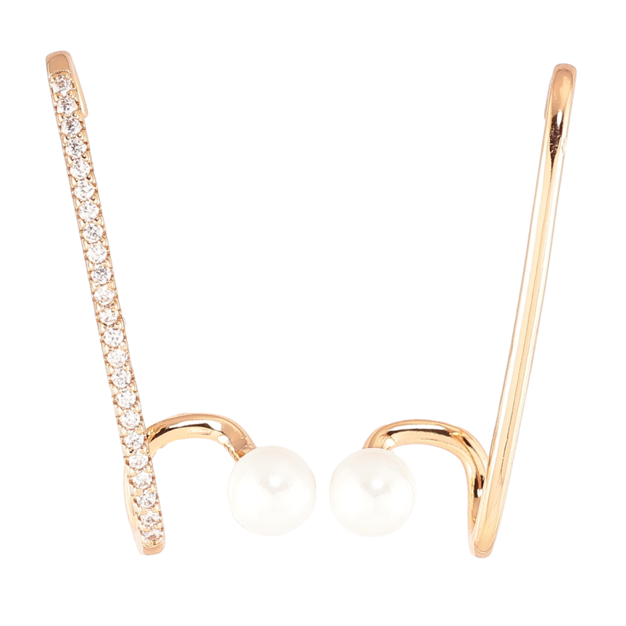Сережки Xuping Позолота 18K пусети «Асиметричні з доріжкою цирконію та перлинами» фото №1 Сережки Xuping Позолота 18K пусети «Асиметричні з доріжкою цирконію та перлинами» фото №1
