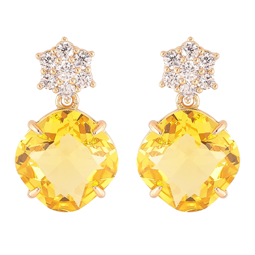 Сережки Xuping Позолота 18K пусети «Кришталеві квіточки з жовтими фіанітами» фото №1 Сережки Xuping Позолота 18K пусети «Кришталеві квіточки з жовтими фіанітами» фото №1