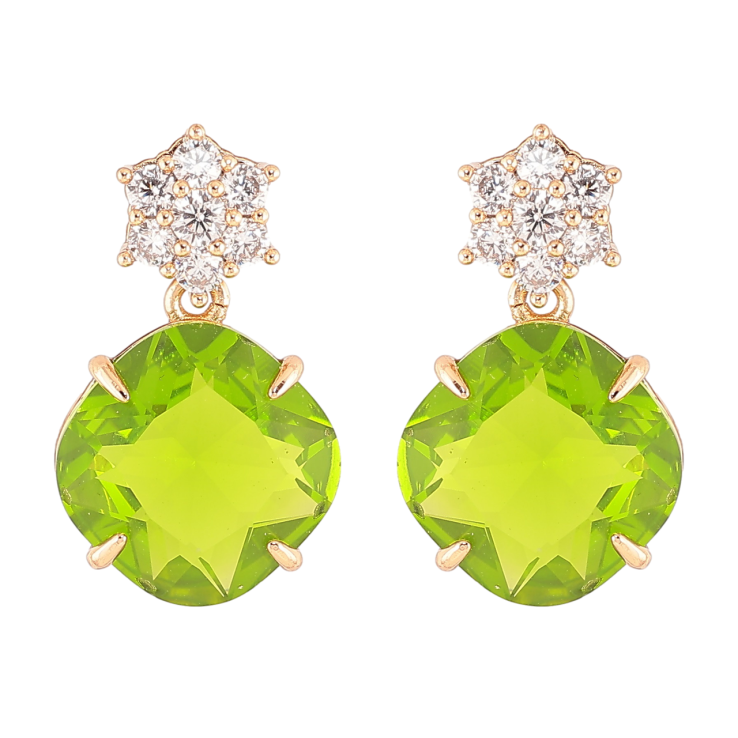 Сережки Xuping Позолота 18K пусети «Кришталеві квіточки з салатовими фіанітами» фото №6