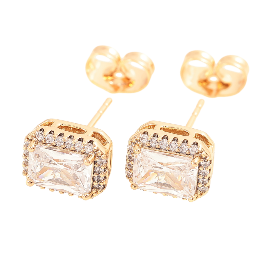 Сережки Xuping Позолота 18K пусети «Фіаніти в обрамленні цирконію» 7х9мм фото №1