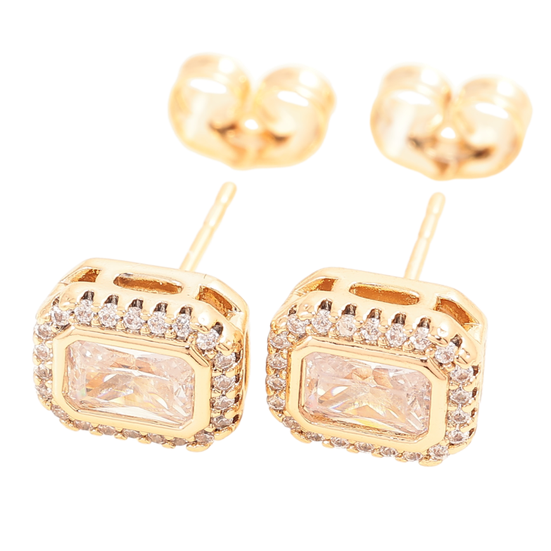 Сережки Xuping Позолота 18K пусети «Фіаніти в обрамленні цирконію» 7х9мм фото №1