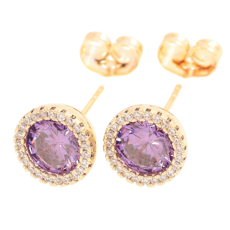 Сережки Xuping Позолота 18K пусети «Бузкові фіаніти в обрамленні цирконію» ø 10мм фото №12