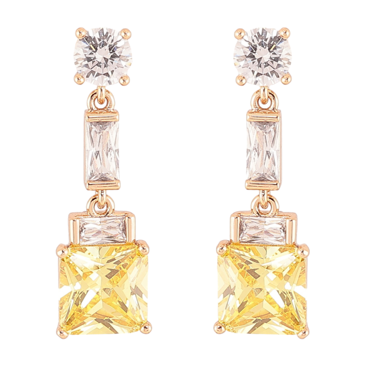 Сережки Xuping Позолота 18K пусети «Кришталеві підвіски з жовтими фіанітами» фото №11