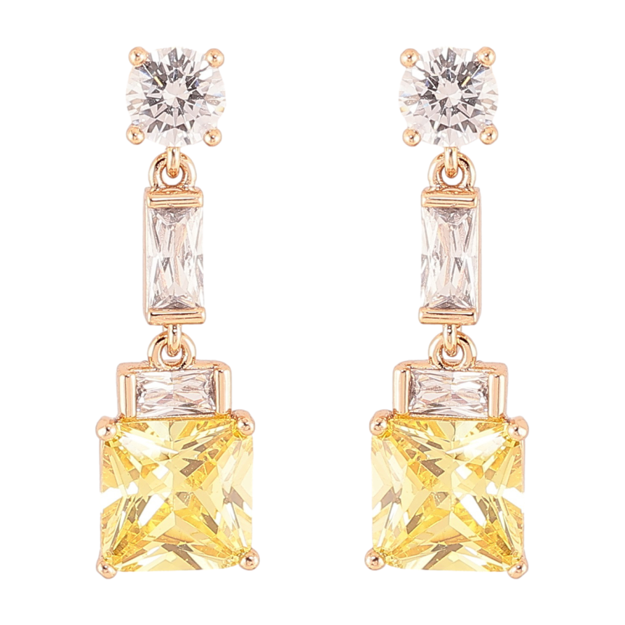 Сережки Xuping Позолота 18K пусети «Кришталеві підвіски з жовтими фіанітами» фото №1