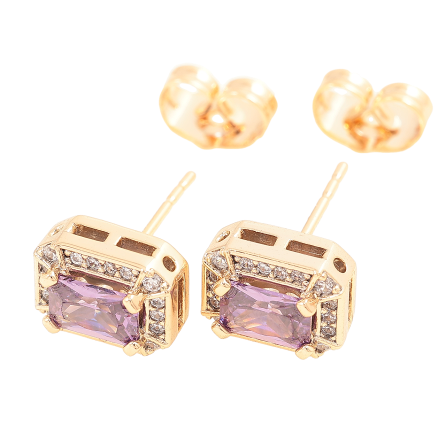 Серьги Xuping Позолота 18K пусеты Сиреневые фианиты в обрамлении циркония 7х9мм фото №1