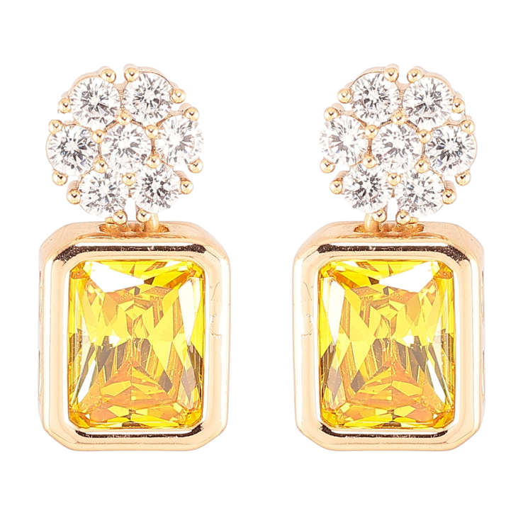 Сережки Xuping Позолота 18K пусети «Кришталеві квіточки з жовтими фіанітами» фото №7