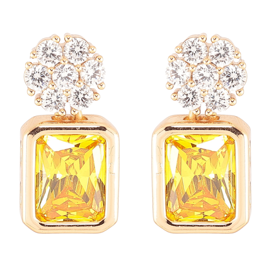 Сережки Xuping Позолота 18K пусети «Кришталеві квіточки з жовтими фіанітами» фото №1