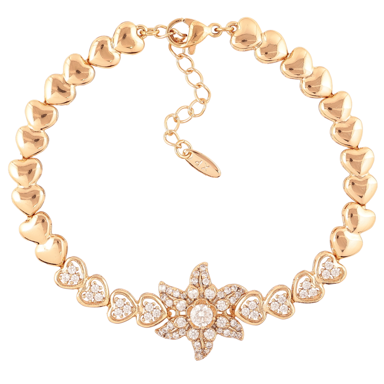 Браслет Xuping Позолота 18K Квітка і сердечка з цирконієм» розмір з доп.ланцюжком 17.5-20.5см х 6мм фото №1
