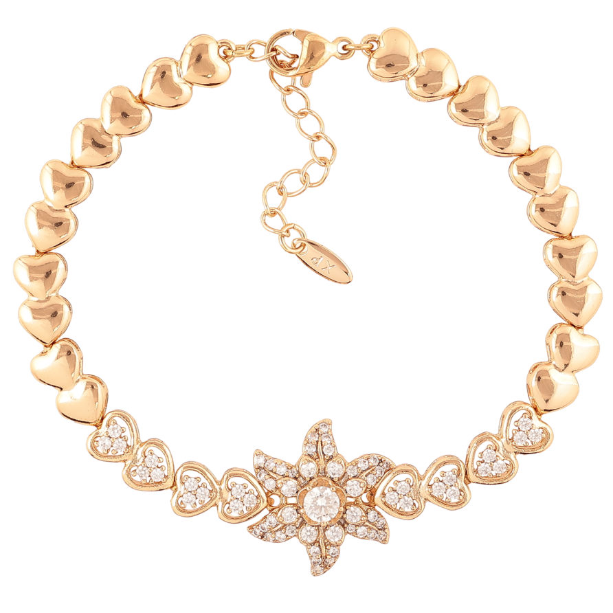 Браслет Xuping Позолота 18K Квітка і сердечка з цирконієм» розмір з доп.ланцюжком 17.5-20.5см х 6мм фото №1