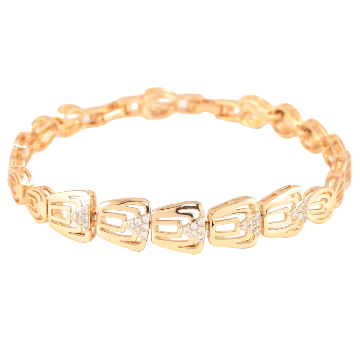 Браслет Xuping Позолота 18K Резные звенья с цирконием размер с доп.замком 17.5,19.5см х 7-10мм фото №8