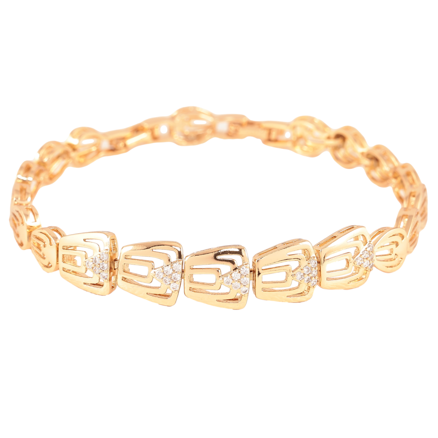 Браслет Xuping Позолота 18K Резные звенья с цирконием размер с доп.замком 17.5,19.5см х 7-10мм фото №1