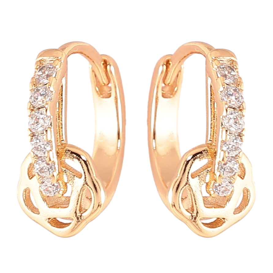 Сережки Xuping Позолота 18K колечка «Доріжка цирконію з квіточкою» фото №1 Сережки Xuping Позолота 18K колечка «Доріжка цирконію з квіточкою» фото №1