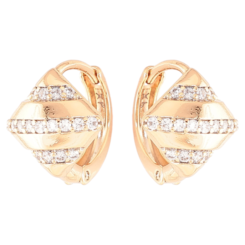 Серьги Xuping Позолота 18K колечки Ромбы с дорожками циркония фото №1 Серьги Xuping Позолота 18K колечки Ромбы с дорожками циркония фото №1