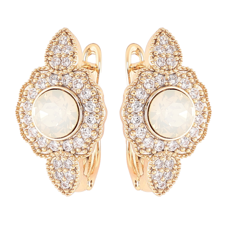 Сережки Xuping колір 18K з кристалами Swarovski англійський замок «White Opal з інкрустацією кристалами» фото №2