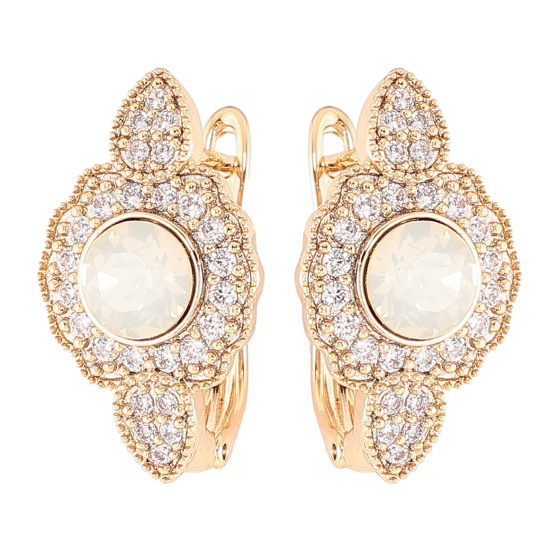 Серьги Xuping цвет 18K с кристаллами Swarovski английский замок White Opal с инкрустацией кристаллами фото №1
