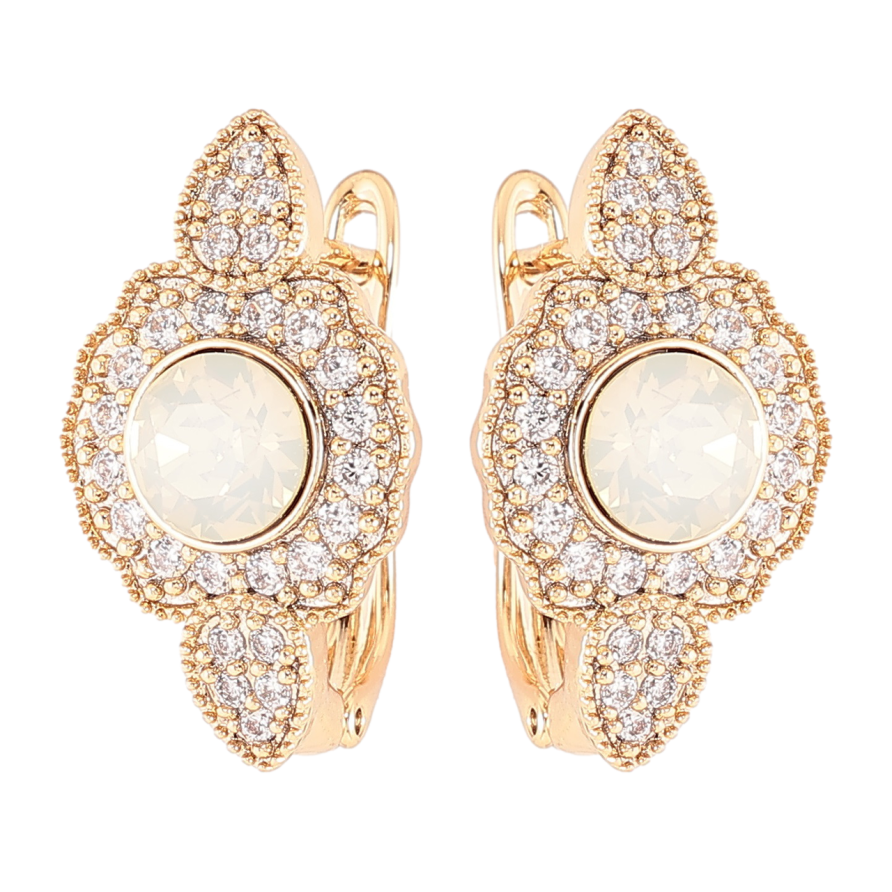 Сережки Xuping колір 18K з кристалами Swarovski англійський замок «White Opal з інкрустацією кристалами» фото №1