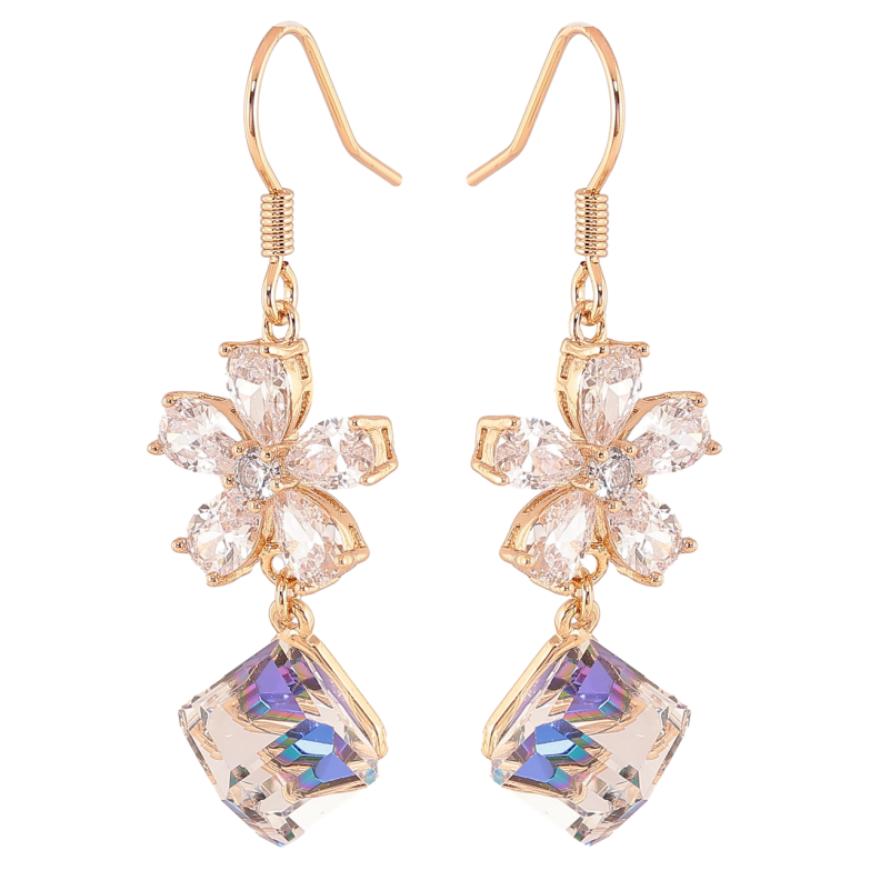 Серьги Xuping цвет 18K с кристаллами Swarovski французский замок Кристальный цветок с кубом Capri Blue фото №1