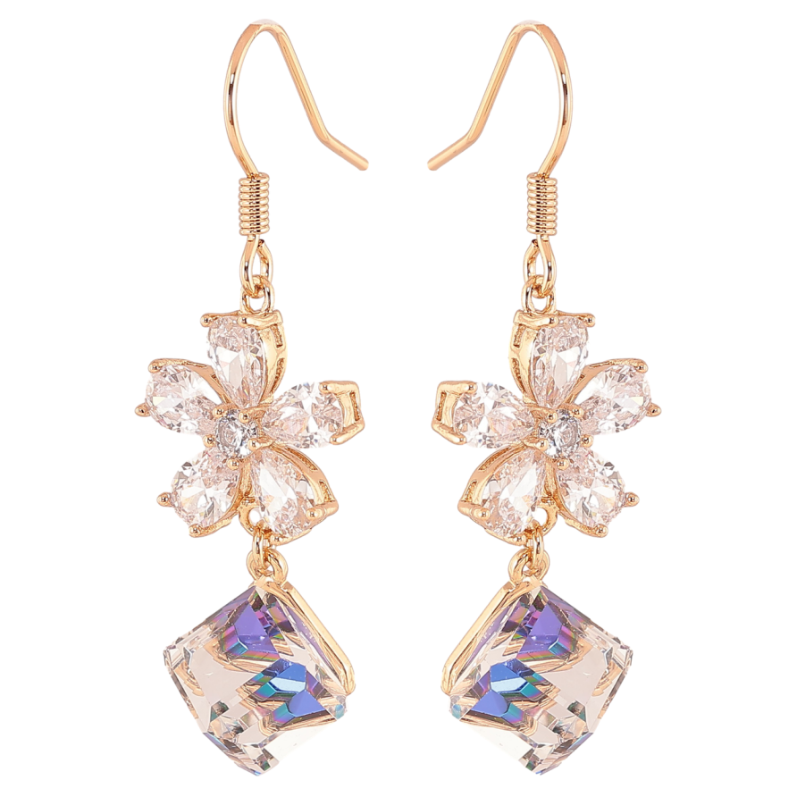 Серьги Xuping цвет 18K с кристаллами Swarovski французский замок Кристальный цветок с кубом Capri Blue фото №1