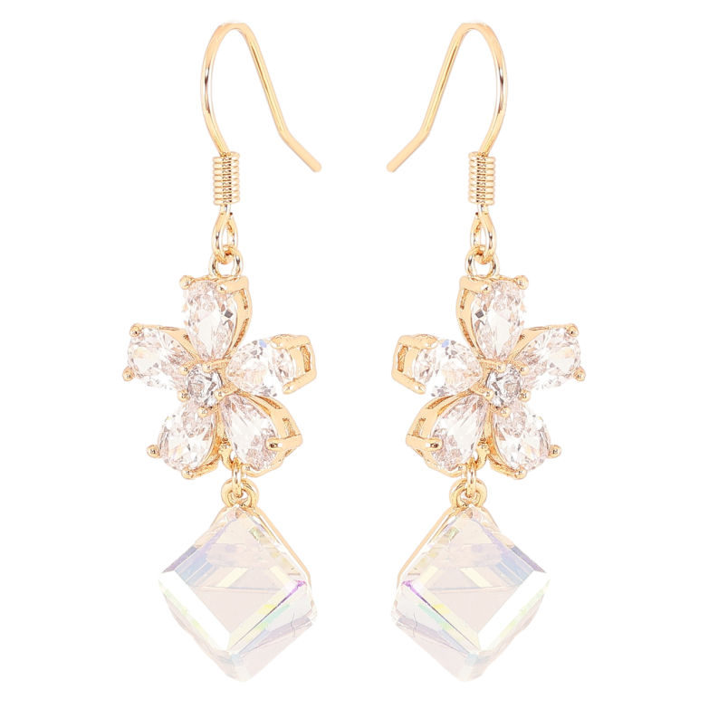 Серьги Xuping цвет 18K с кристаллами Swarovski французский замок Кристальный цветок с кубом Shimmer фото №1