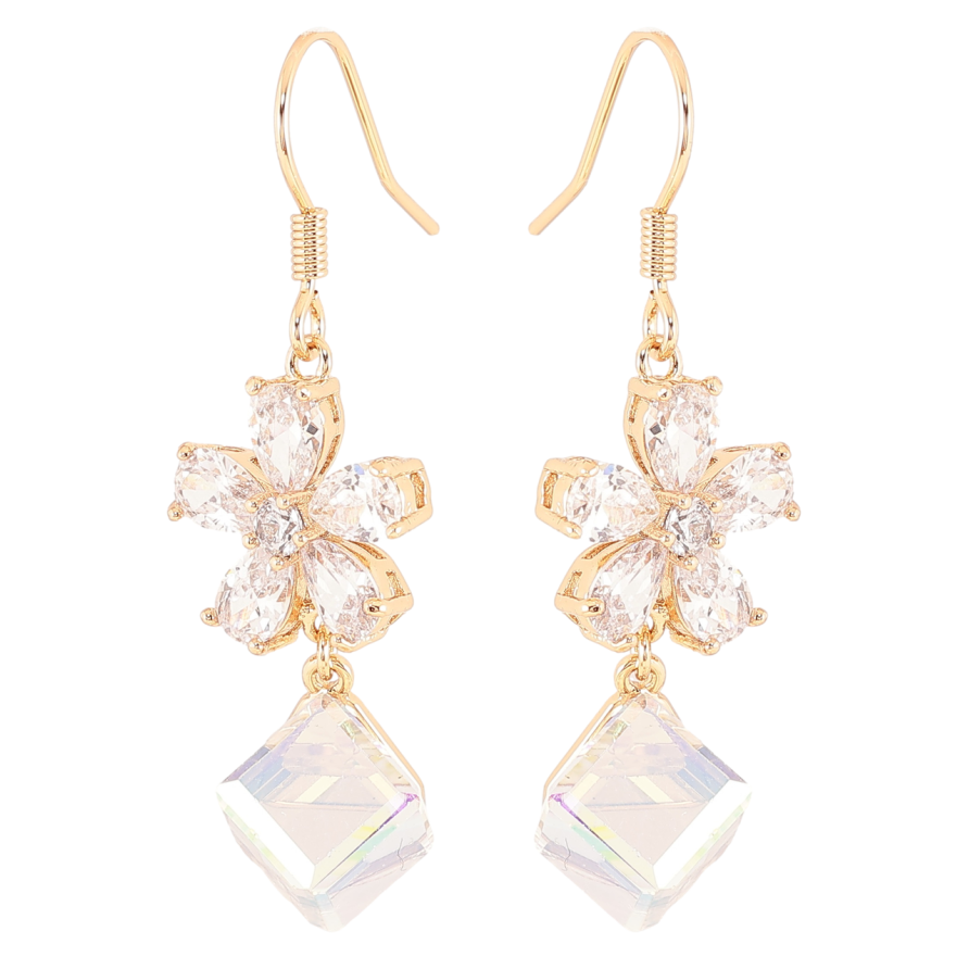 Сережки Xuping колір 18K з кристалами Swarovski французький замок «Кришталева квітка з кубом Shimmer фото №1