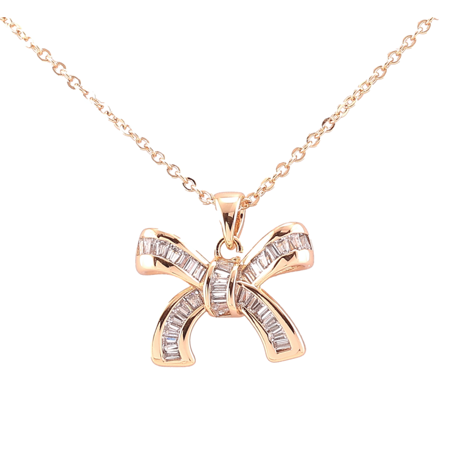 Кулон на ланцюжку Xuping Позолота 18K «Бант з цирконієм» довжина 40-43см х 1.5мм фото №1