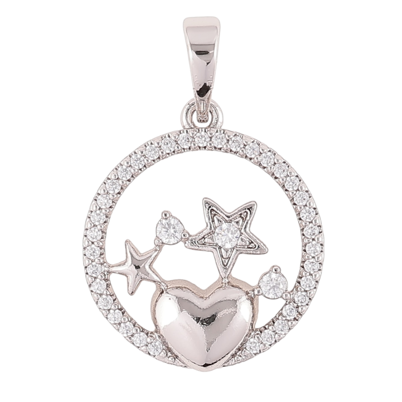 Кулон Xuping Родий Колечко циркония с сердечком и звездами для цепочки до 6мм фото №1