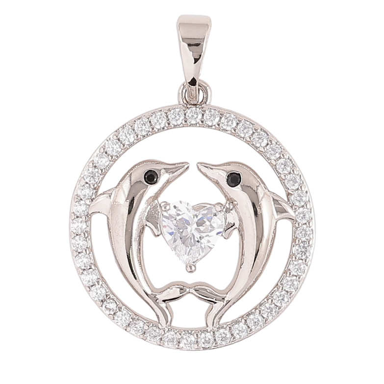 Кулон Xuping Родий Дельфины с кристальным сердечком для цепочки до 5мм фото №1