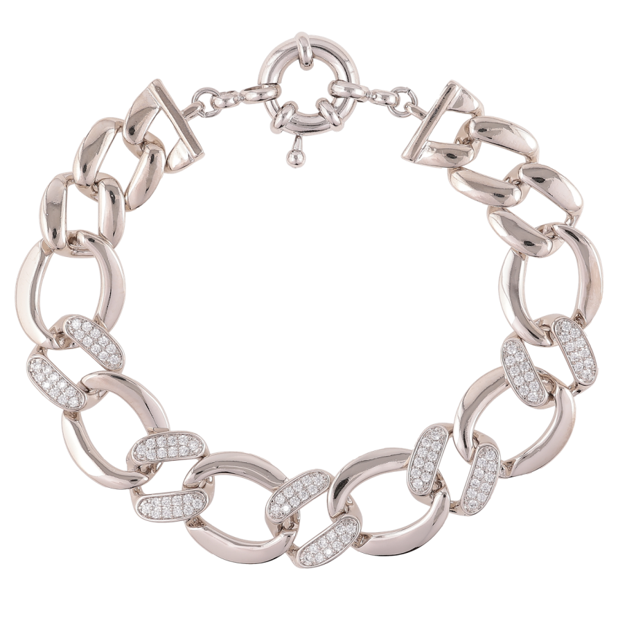 Браслет Xuping Родій «Ланки ланцюжка з цирконієм» розмір 19см х 12-14мм фото №1