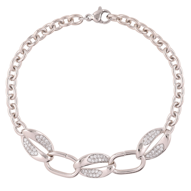 Браслет Xuping Родий Цепочка Якорная и вставка звенья с цирконием размер 19см х 4.5мм фото №8