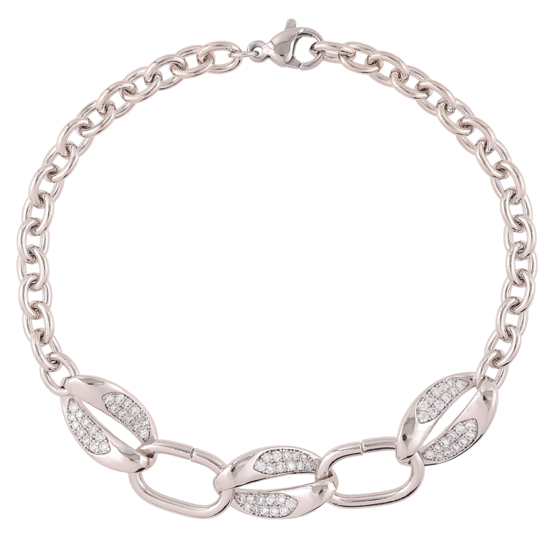 Браслет Xuping Родий Цепочка Якорная и вставка звенья с цирконием размер 19см х 4.5мм фото №1