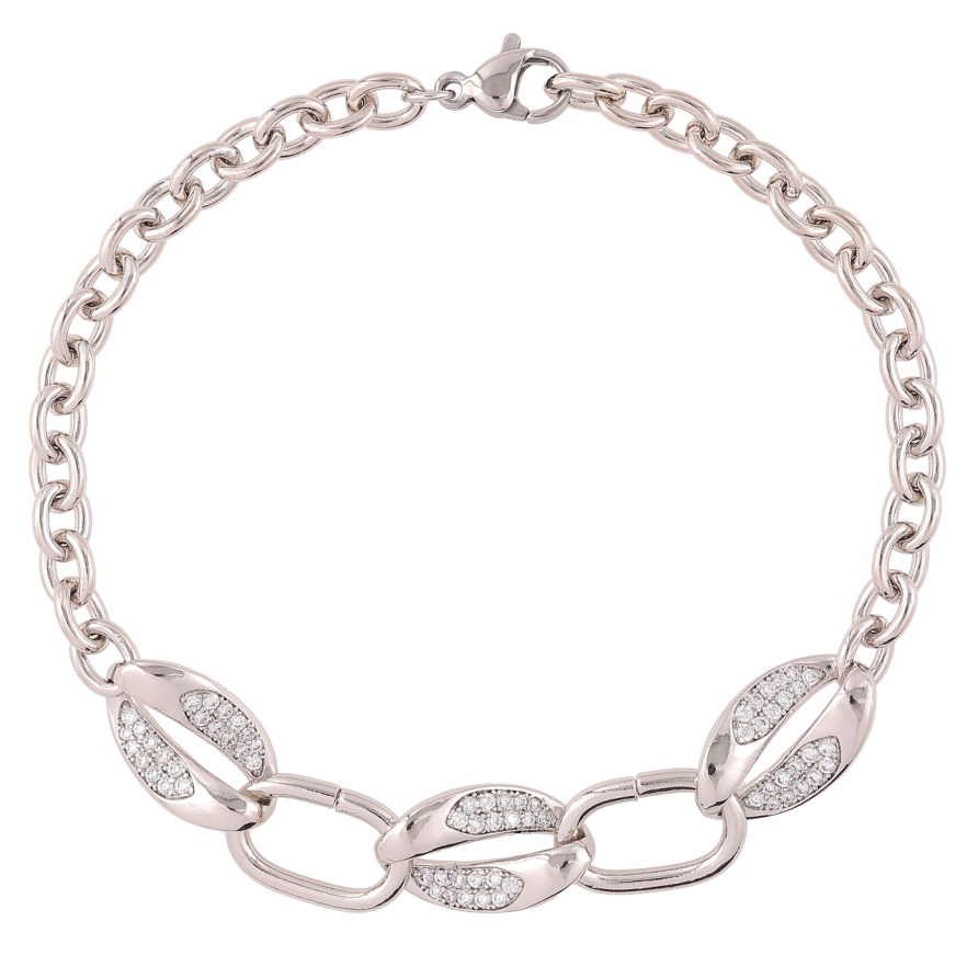 Браслет Xuping Родий Цепочка Якорная и вставка звенья с цирконием размер 19см х 4.5мм фото №1