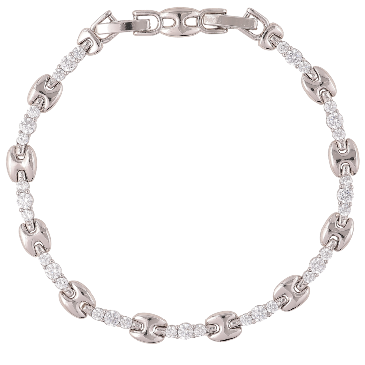 Браслет Xuping Родий Узор с цирконием и фигурными звеньями размер с доп. замком 17.5,19.5см х 3-5мм фото №8