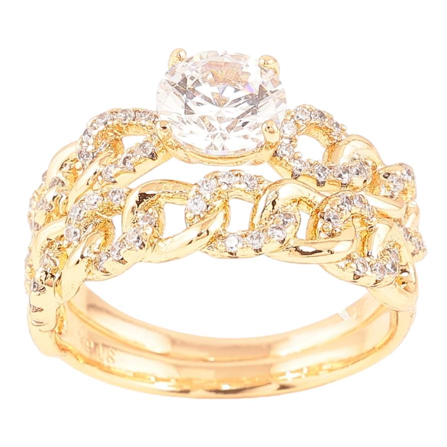 Кольцо Xuping Позолота 18K Двойное, узор цепочка с цирконием фото №1