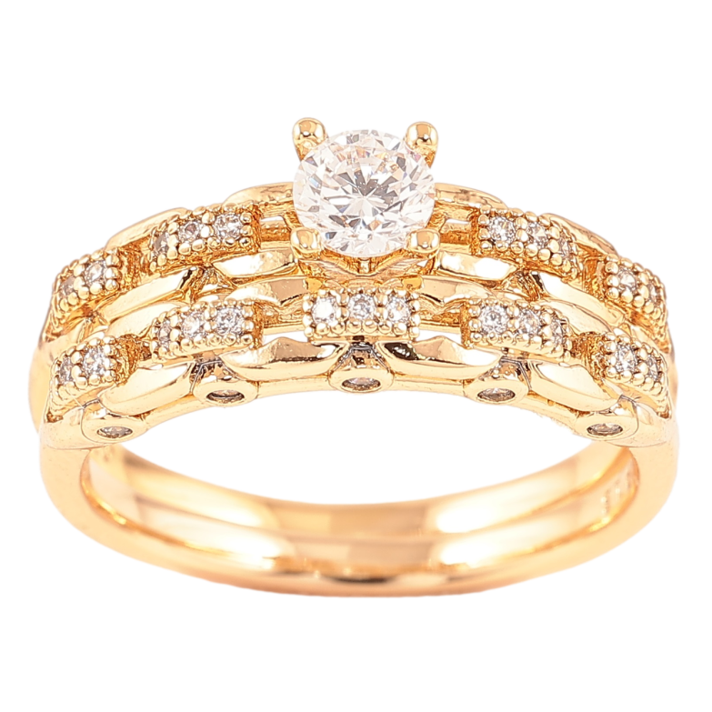 Кольцо Xuping Позолота 18K Двойное с инкрустацией цирконием фото №6