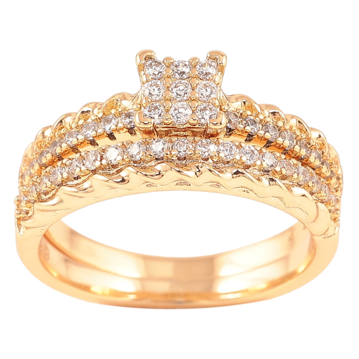 Кольцо Xuping Позолота 18K Двойное с инкрустацией цирконием фото №3