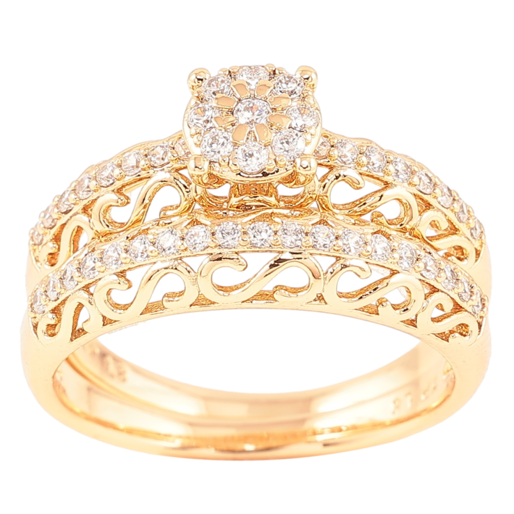 Кольцо Xuping Позолота 18K Двойное, резной узор с цирконием фото №12