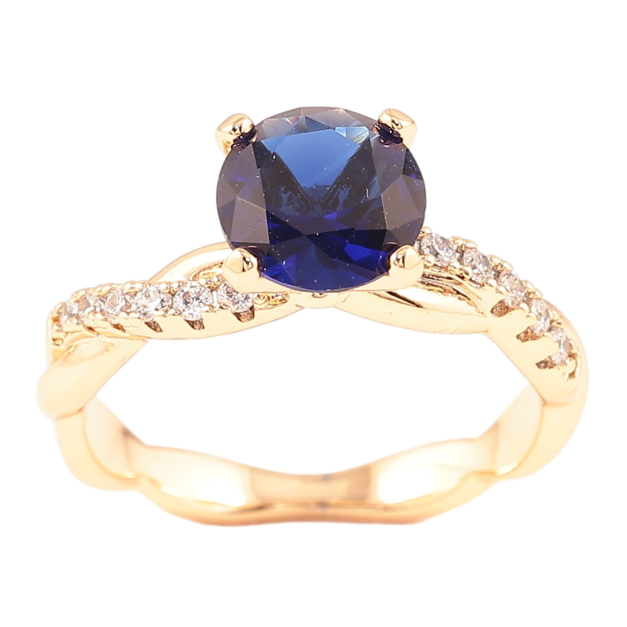 Кольцо Xuping Позолота 18K Синий фианит с витыми дорожками циркония фото №1