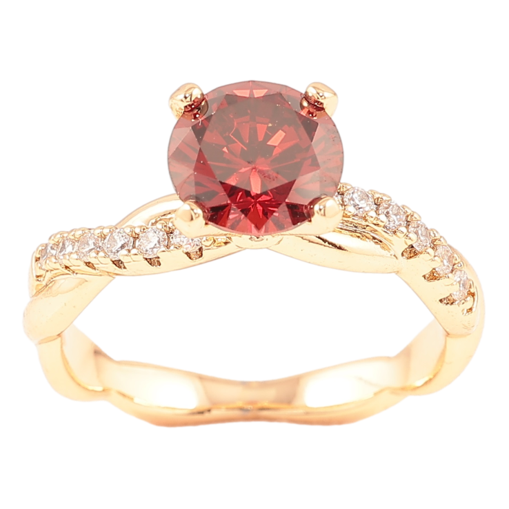 Кольцо Xuping Позолота 18K Красный фианит с витыми дорожками циркония фото №20