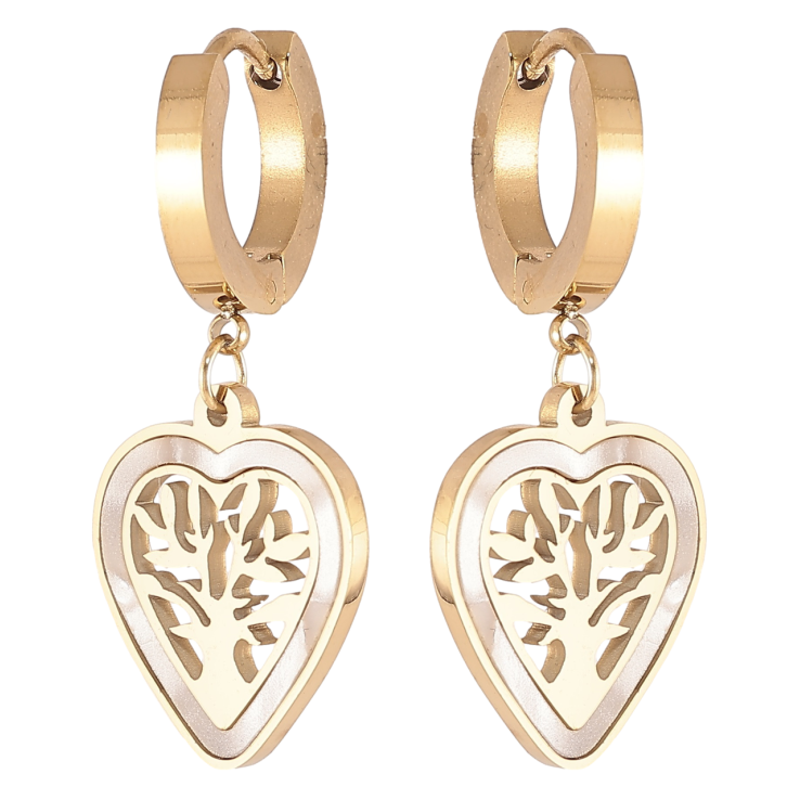 Серьги Xuping TTM Stainless Steel цвет 14К подвески на колечках Сердечки и перламутровыми вставками фото №15